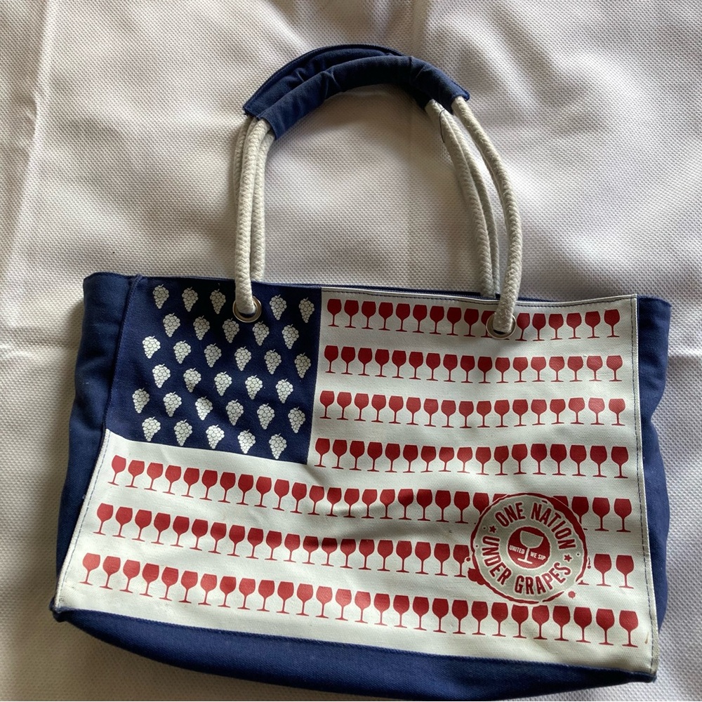 Wine themed Red White and Blue Tote Bag